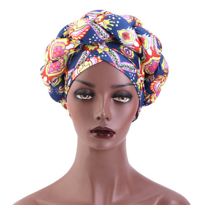 African Hot Sale Printed Stereo Sponge Twist Braid Tape Hat Black Turban Hair Care Hat JDT-488B