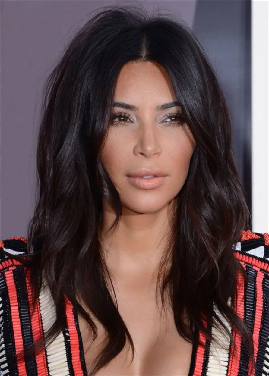kim kardashian Hairstyle Long Wavy Middle Parted Human Hair Wig