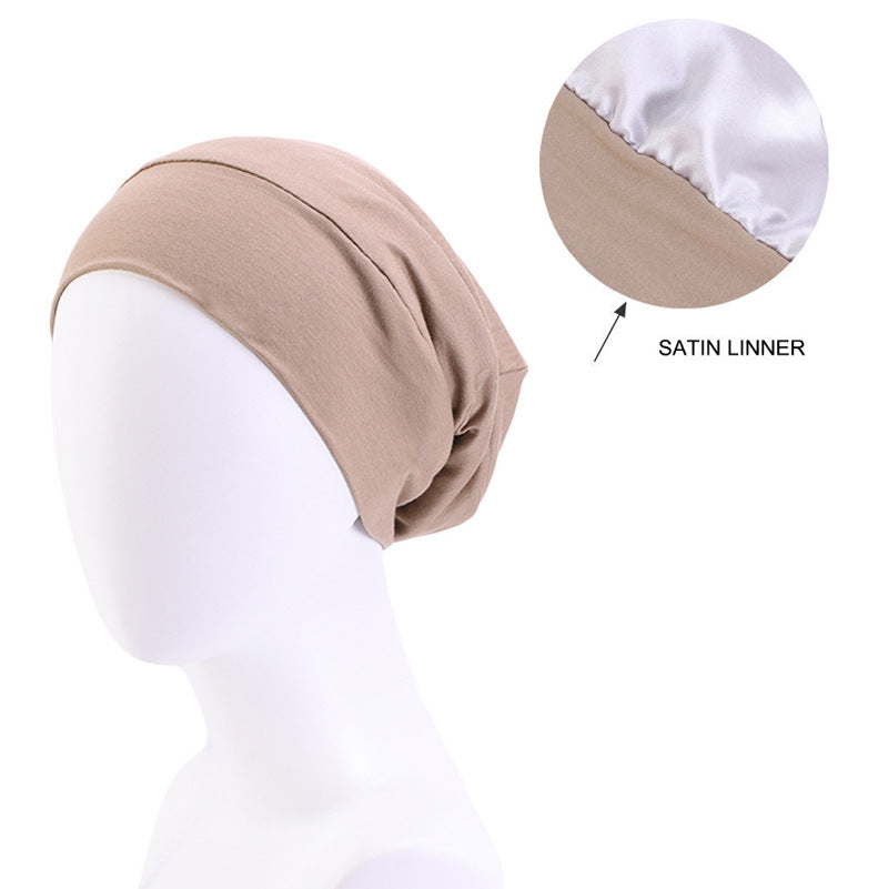 Modal stretch cotton pullover cap lined with Satin double-layer nightcap turban cap chemotherapy hat