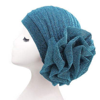 New Style Shiny Silk Large Flower Headscarf Hat, Versatile Retro Fashion Hat Tjm-322