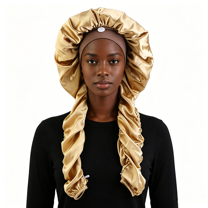New Simulated Silk Elastic Long Sleeve Sleeping Hat for Women's Long Braid Beauty Care Hair Care Hat JDB-522B
