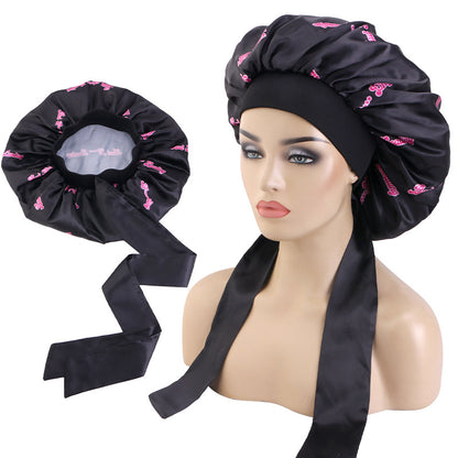 Custom Printed Logo Satin Nightcap Elastic Strap Turban Cap Beauty Hair Care Cap