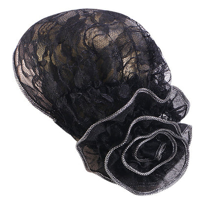 New Breathable Shiny Lace Large Flower Headscarf Hat Versatile Retro Fashion Hat Tjm-202