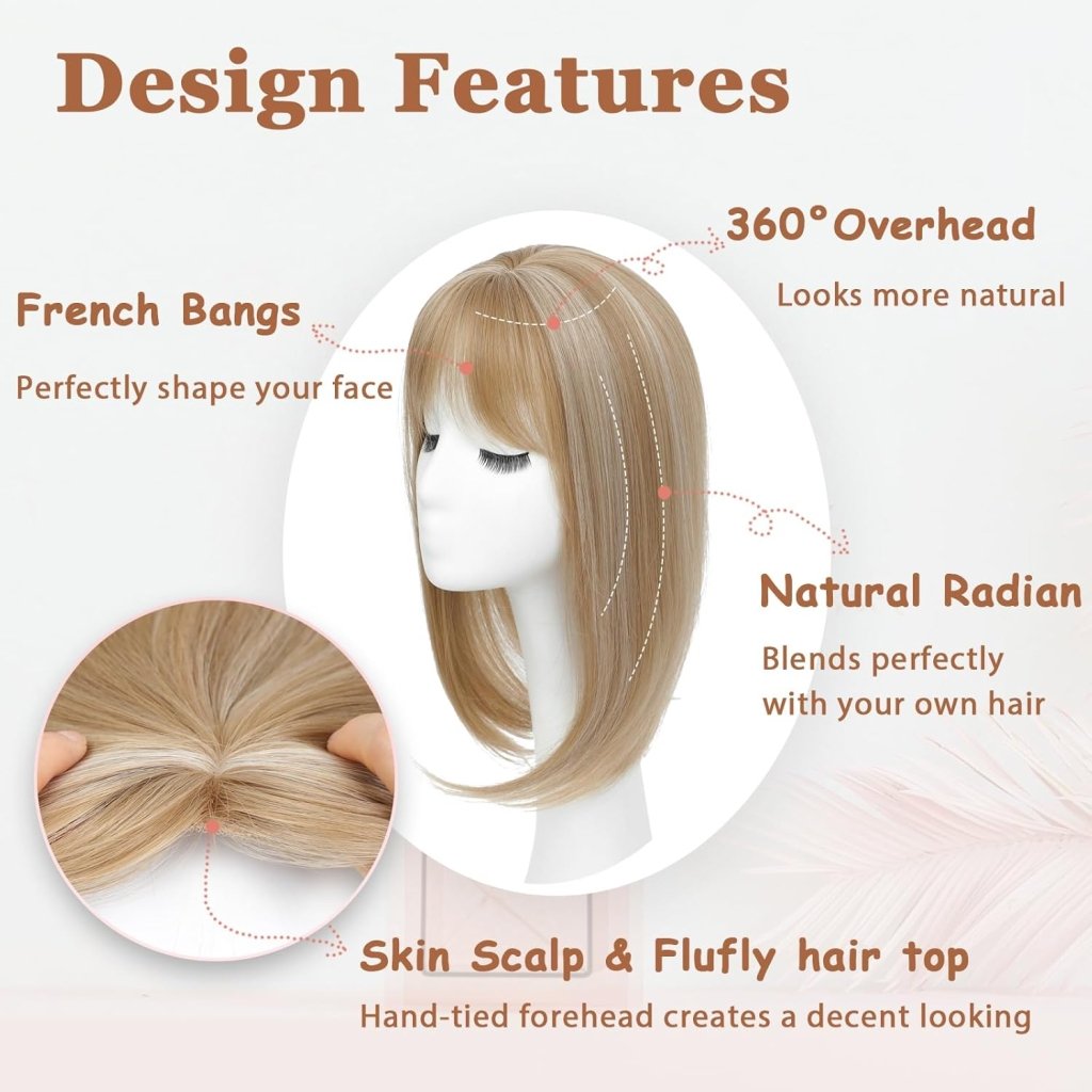Hair Topper with Bangs Hair Clip 360° 3D Cover Fluffy Wigs Hair Piece with Thinning Hair