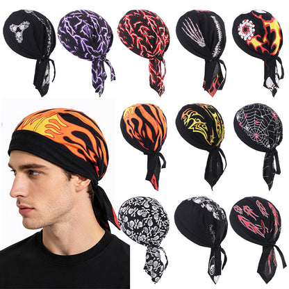New Flame Print Pirate Hat for Men and Women, Hip-Hop Street Dance Ribbon Headwrap, Cycling Hat Jdd-09E