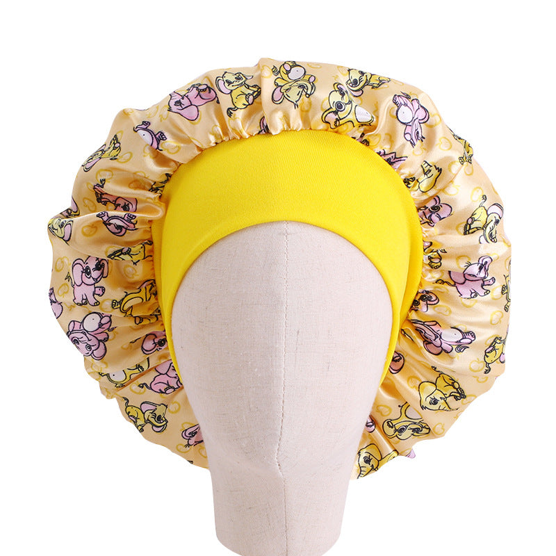 Children's Stretch Wide-brimmed Satin Nightcap Printed Hood JDKB-21A
