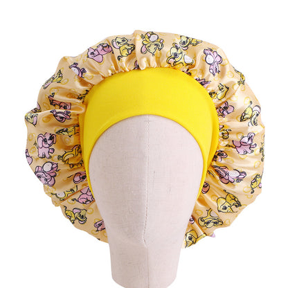 Children's Stretch Wide-brimmed Satin Nightcap Printed Hood JDKB-21A