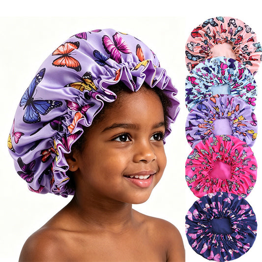 Children's Double-Layer Satin Butterfly Print Sleep Cap, Hair Care Headscarf, Shower Cap Jdkb-16G