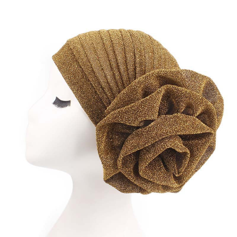 New Style Shiny Silk Large Flower Headscarf Hat, Versatile Retro Fashion Hat Tjm-322