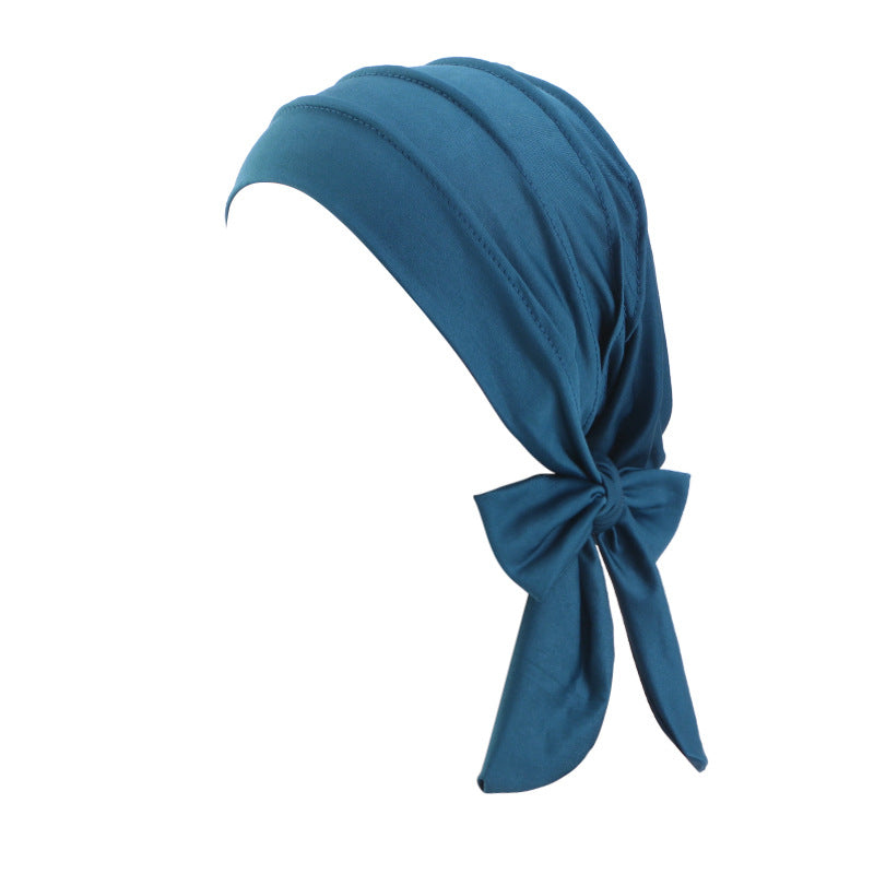 Cross-Border Supply Wide-Brimmed Solid Color Ribbon Turban Hat Base Cap Head Wrap Versatile Hair Care Hat Jdt-509