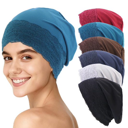 New Cross-Border Lace-Trimmed Base Cap, Elastic Headscarf Cap, Head Wrap Cap, Hair Care Cap, Postpartum Cap Jdt-511