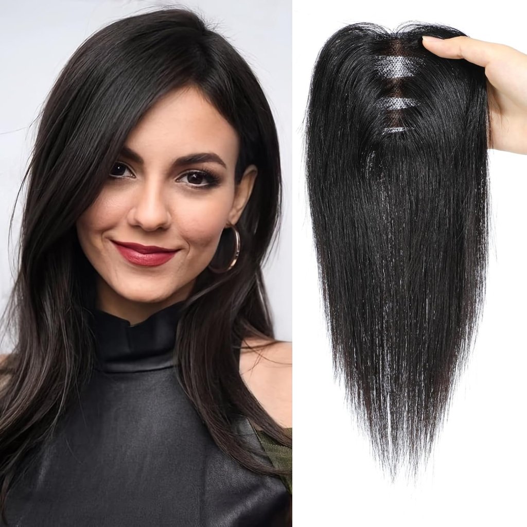 Human Hair Toppers for Women Real Human Hair Toppers Hair Pieces for Women 10 Inch Upgrade Swiss Base Hair Toppers for Women with Thinning Hair-Natural Black