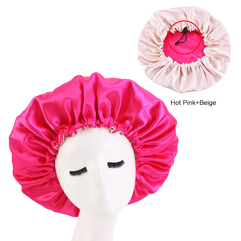 Adjustable Double-layer satin nightcap hair care cap custom LOGO solid color beauty and hairdressing advertising hat