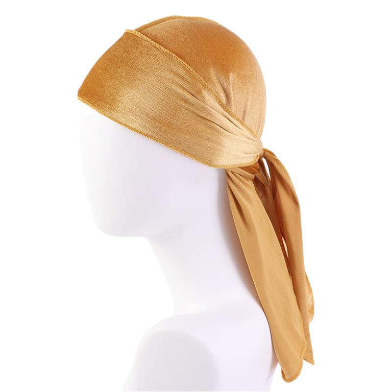 European and American fashion Korean velvet long tail pirate hat strap turban hat hip hop Cape velvet durags