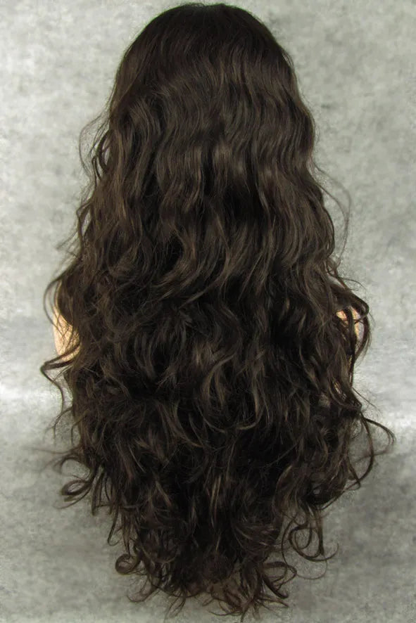 Custom Hand Tied Long Curly Dark Brown 100% Human Hair 22 Inches Lace Front Wig