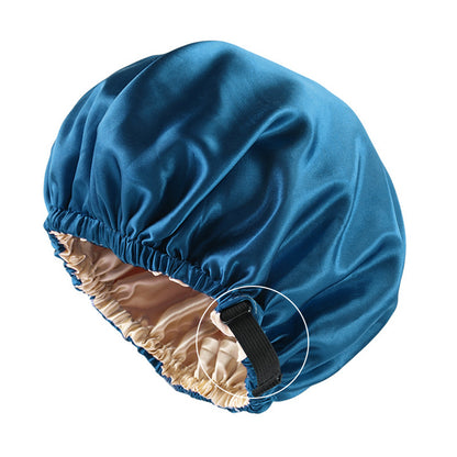 Satin nightcap invisible flat adjustable buckle artificial silk double-layer round hat shower cap beauty hair hat