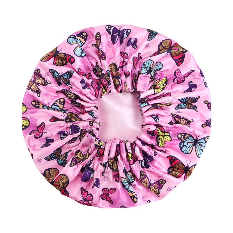Children's Double-Layer Satin Butterfly Print Sleep Cap, Hair Care Headscarf, Shower Cap Jdkb-16G