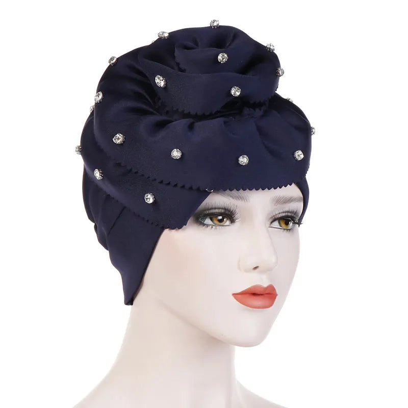 Knitted Rhinestone Fashion Pure Colour Turban
