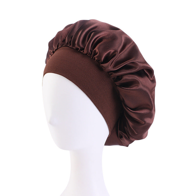 LOGO printing satin nightcap wide brimmed hair band round hat turban hat beauty salon home hat TJM-301