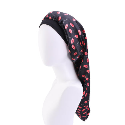 Stretch Hair Band Satin Print Long Tube Hat Long Hair Nightcap Turban Hat