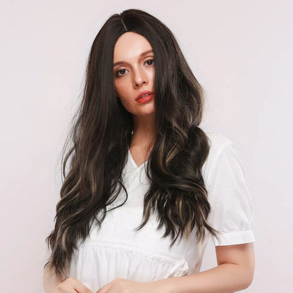 130% Density Women's Natural Looking Body Wave Synthetic Hair Capless Wigs 26Inches