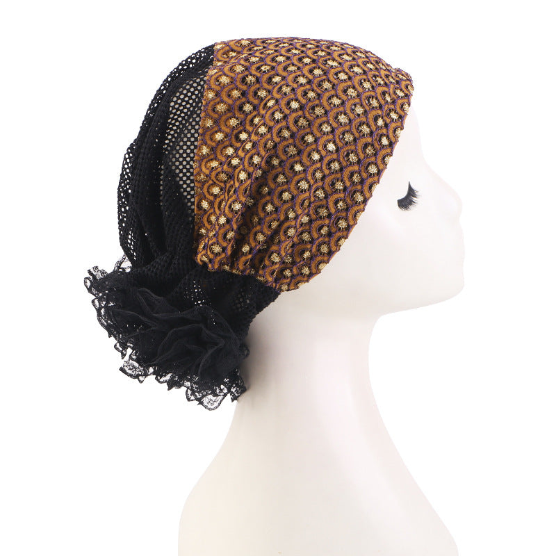 Cross border new hollow breathable disc flower headscarf cap, toe cap, hair care cap JDT-526