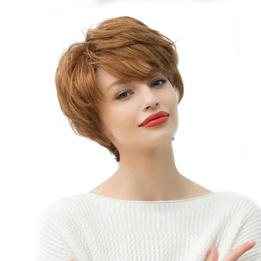 130% Density Women's Short Hairstyles Straight Human Hair Blend Wigs Capless Wigs 10Inch