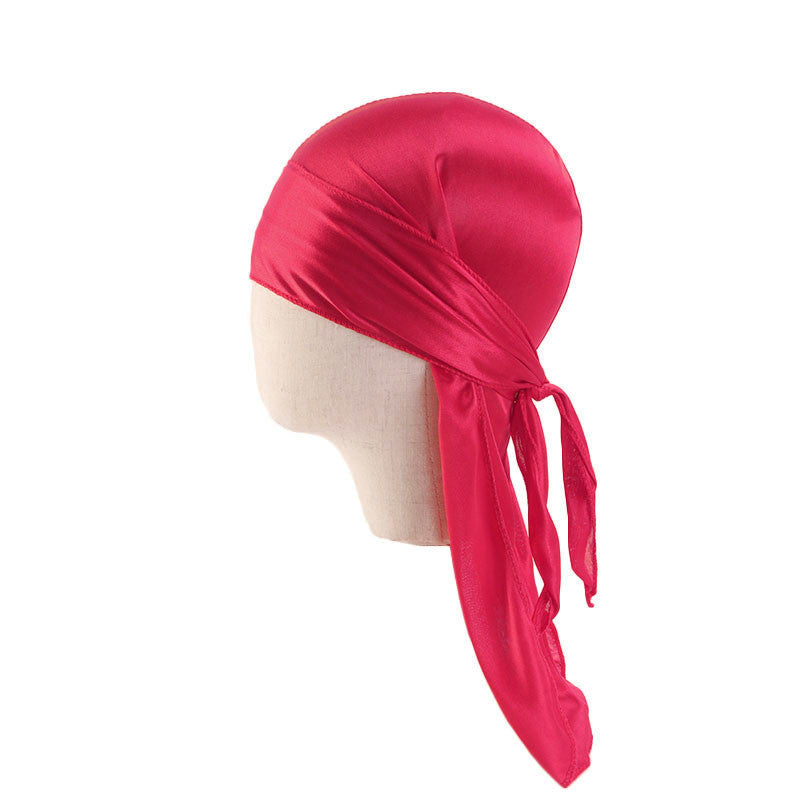 Children's Imitation Silk Pirate Hat Durag Long Tail Turban Hip Hop Cape Hat K-11