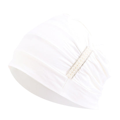 Amazon solid color chemotherapy cap confinement cap pearl accessories modal cotton headscarf cap nightcap JDT-241-1C