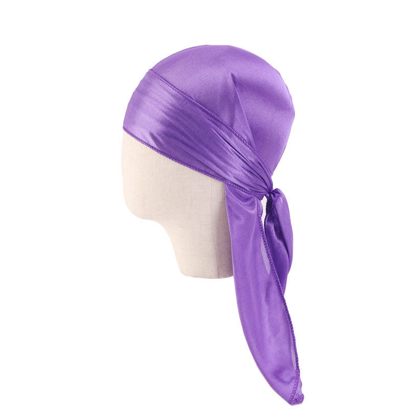 Children's Imitation Silk Pirate Hat Durag Long Tail Turban Hip Hop Cape Hat K-11