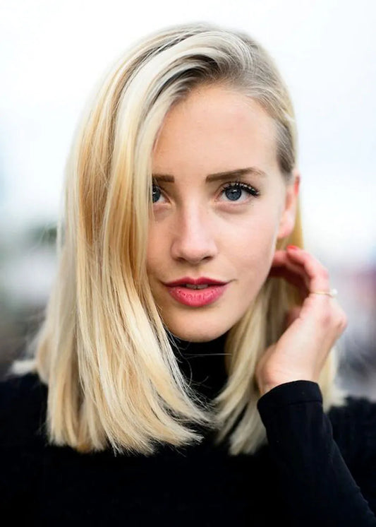 Bob Hairstyle Natural Straight Natural Color Human Hair Lace Front Wigs 14 Inches