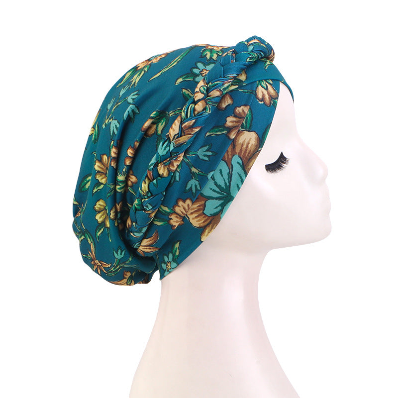 Cross-Border New Style Hand-Printed Braided Cross-Style Headscarf Hat, Elastic African Headwrap Hat Jdt-429G