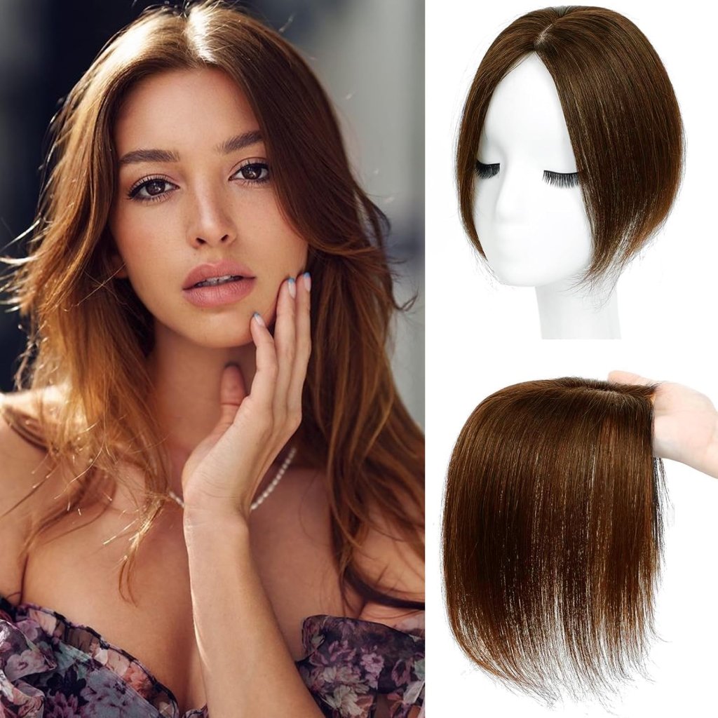 Hair Toppers for Women Real Human Hair, Bangs Hair Clip 360° 3D Cover Human Hair Topper with Bangs