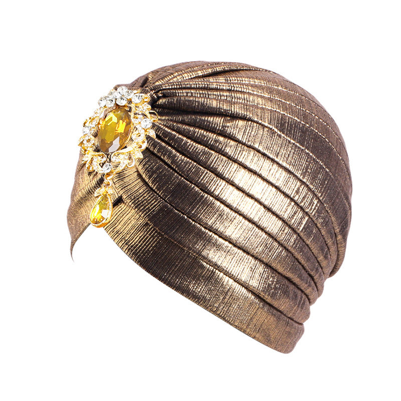 Cross-border retro alloy pendant retro pleated bronzing turban hat turban indian hat JDT-413A