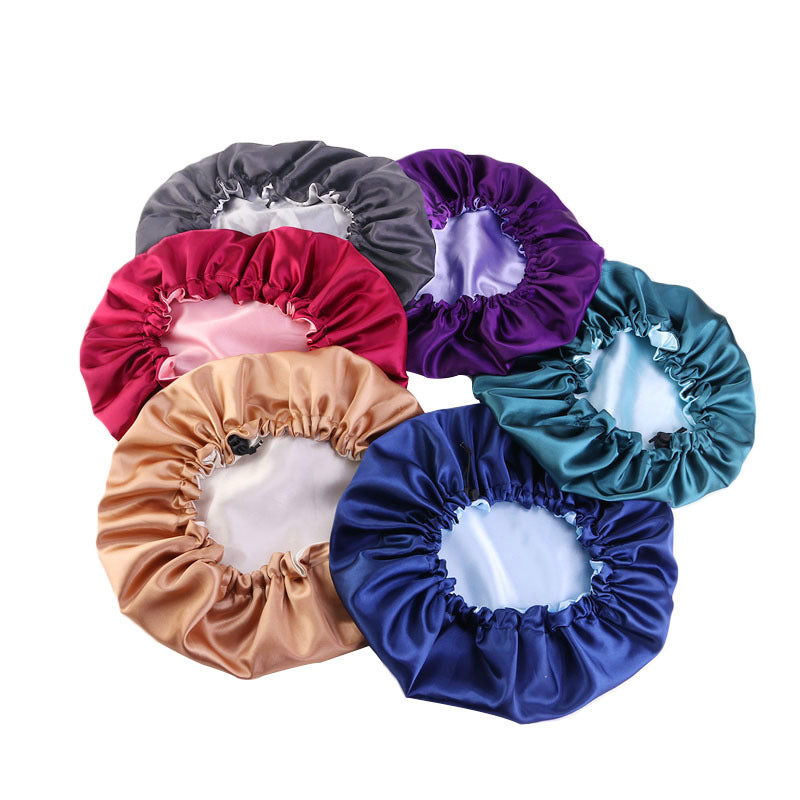 Adjustable Double-layer satin nightcap hair care cap custom LOGO solid color beauty and hairdressing advertising hat