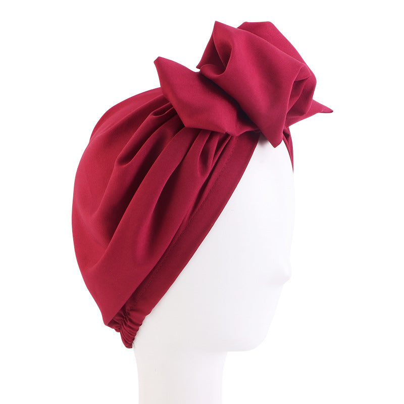 Europe and the United States popular pleated flower turban hat adult solid color bow dish flower wrap hat hair care cap JDT-52