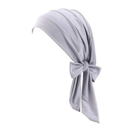 Cross-Border Supply Wide-Brimmed Solid Color Ribbon Turban Hat Base Cap Head Wrap Versatile Hair Care Hat Jdt-509