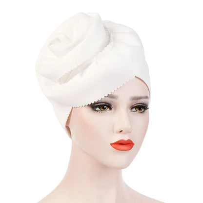 Plicated Flowers Fashion Pure Colour Turban