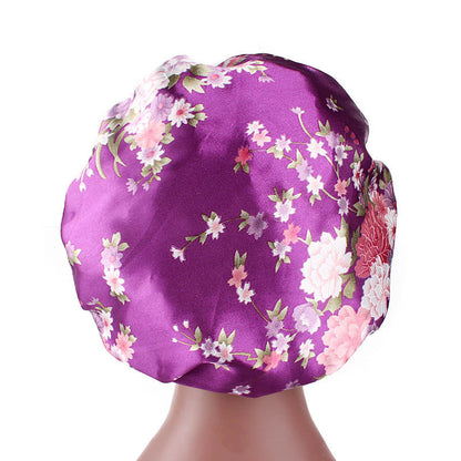 Printed wide-brimmed elastic hair band nightcap satin hair shower cap round cap Amazon hot sale toe cap TJM-301A