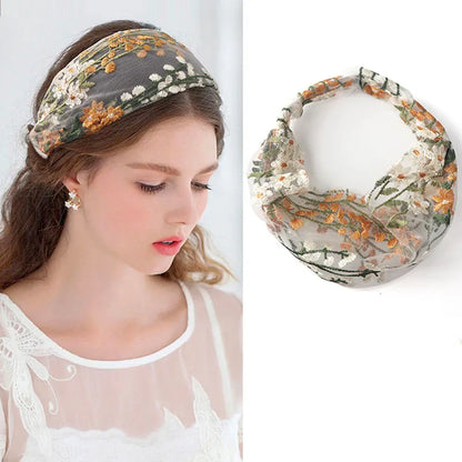 Women's Korean Style Floral Pattern Lace Material Hair Band Hair Accessories for Gift