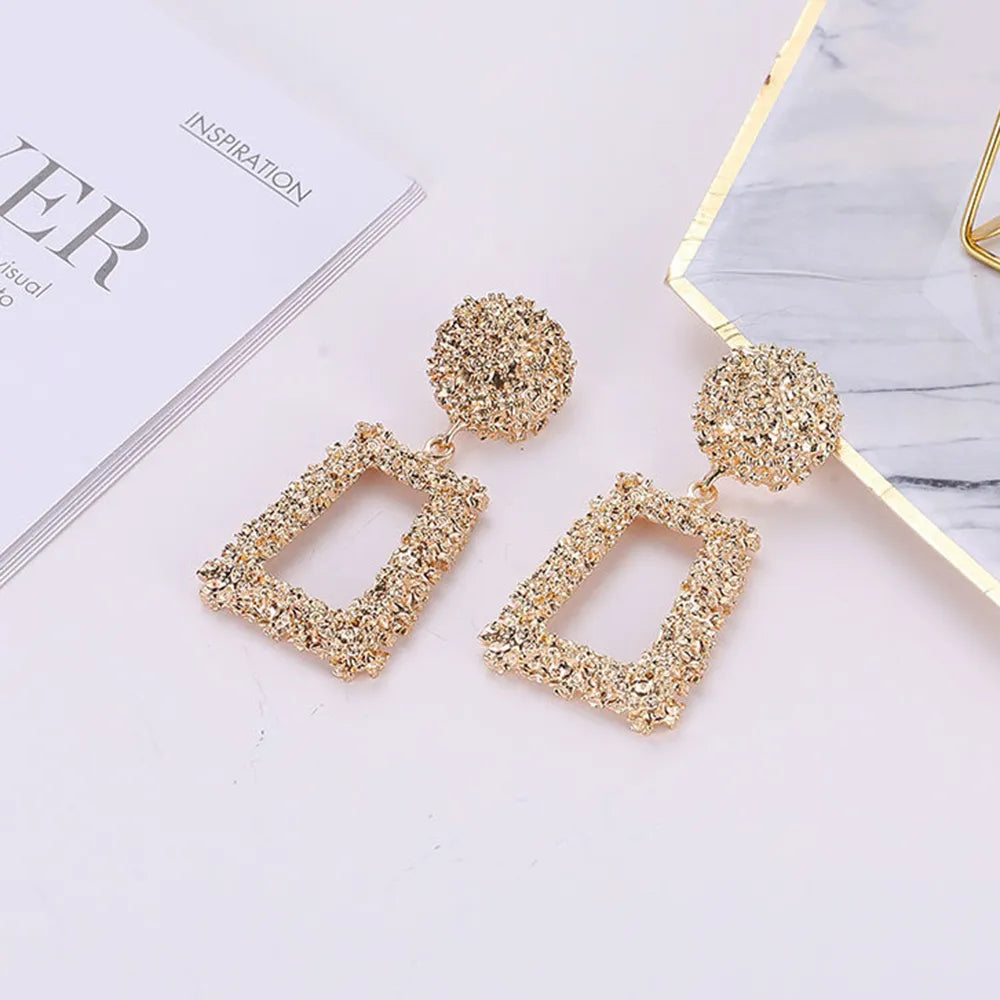 Women/Ladies Korean Style Geometric Pattern E-Plating Technic Alloy Material Drop Earrings