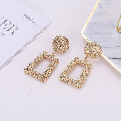 Women/Ladies Korean Style Geometric Pattern E-Plating Technic Alloy Material Drop Earrings
