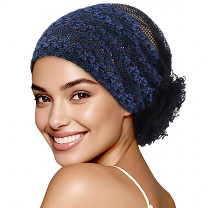 New Cross-Border Breathable Lace Mesh Hat, Ethnic Headscarf with Floral Embellishment, Hair-Protecting Headscarf Hat Jdt-517