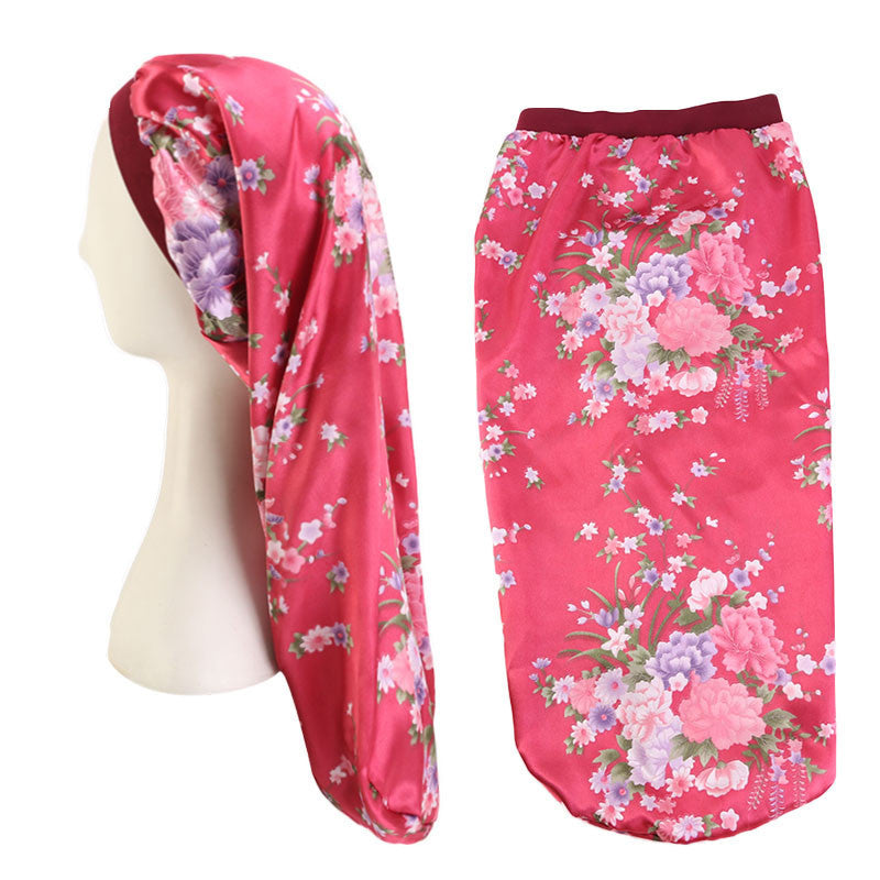 Stretch Hair Band Satin Print Long Tube Hat Long Hair Nightcap Turban Hat