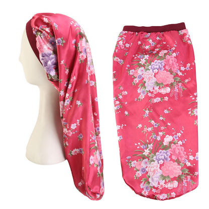 Stretch Hair Band Satin Print Long Tube Hat Long Hair Nightcap Turban Hat