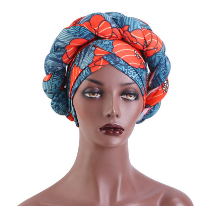 African Hot Sale Printed Stereo Sponge Twist Braid Tape Hat Black Turban Hair Care Hat JDT-488B