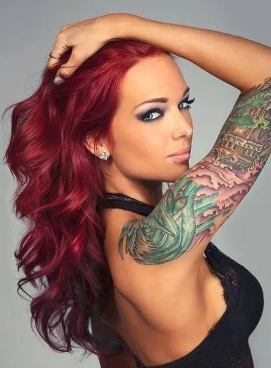 Hot Sale Women's Sexy Long Wavy Red Color 100% Human Hair Lace Front Wig 20 Inches