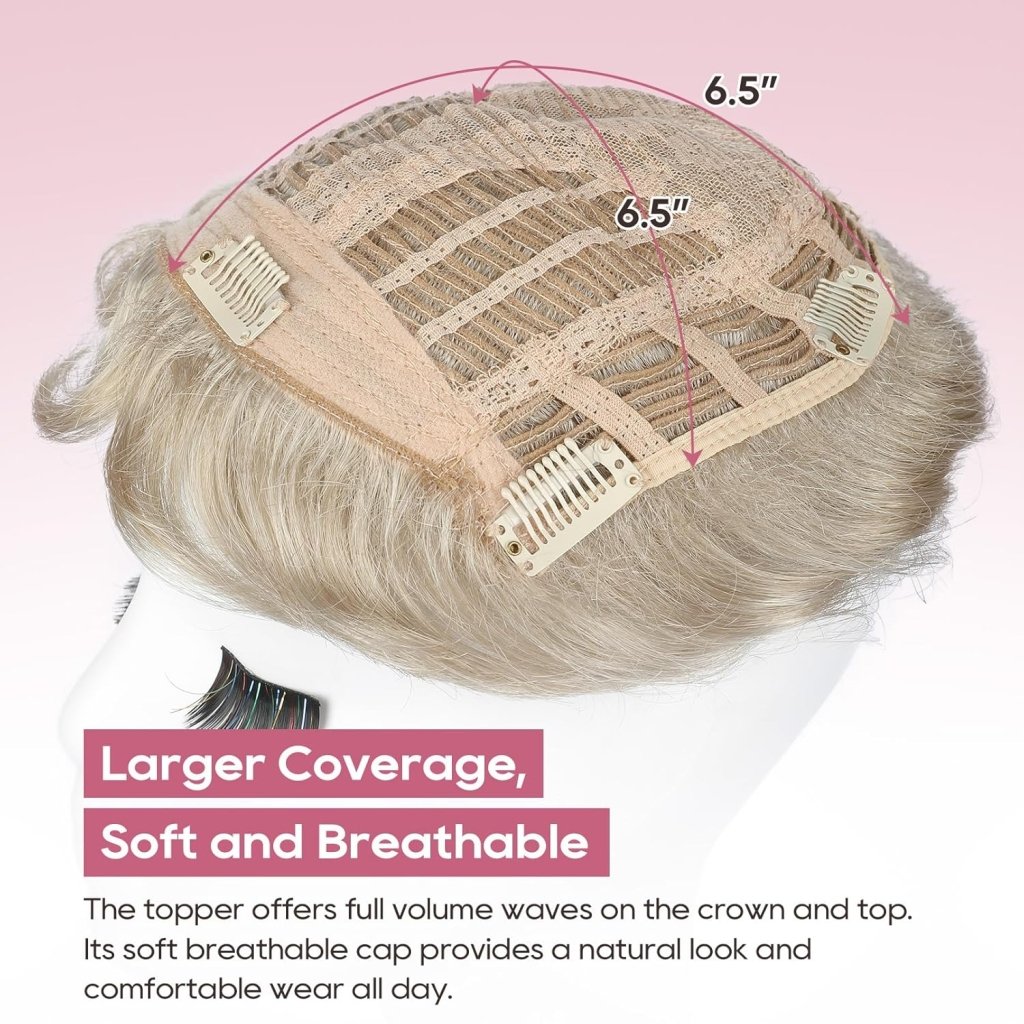 Short Wiglet Hair Topper for Women with Thinning Hair Large Coverage Synthetic Top Grey