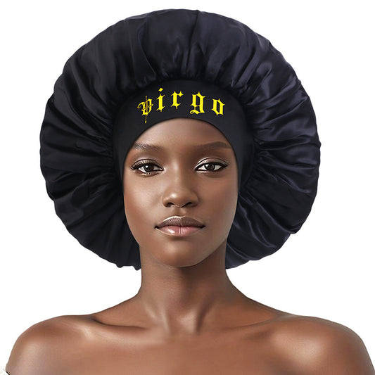 12 Constellation Solid Color English LOGO Elastic Wide-brimmed Sardin Nightcap Women's Beauty Hat Hair Care Hat Cross-border Hat