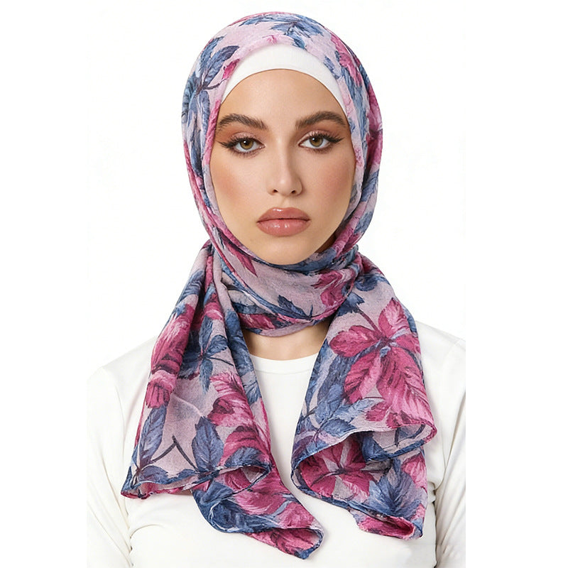 Spring and Autumn New Style Bali Yarn Leaf Print Headscarf, Head Wrap, Beach Wrap, Headscarf Hat Jdwj-24E